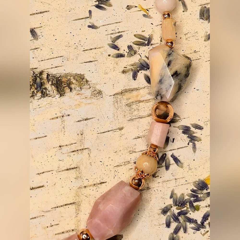 Genuine Pink Opal Large Chunky Stones In Rose Gold Necklace Or Choker